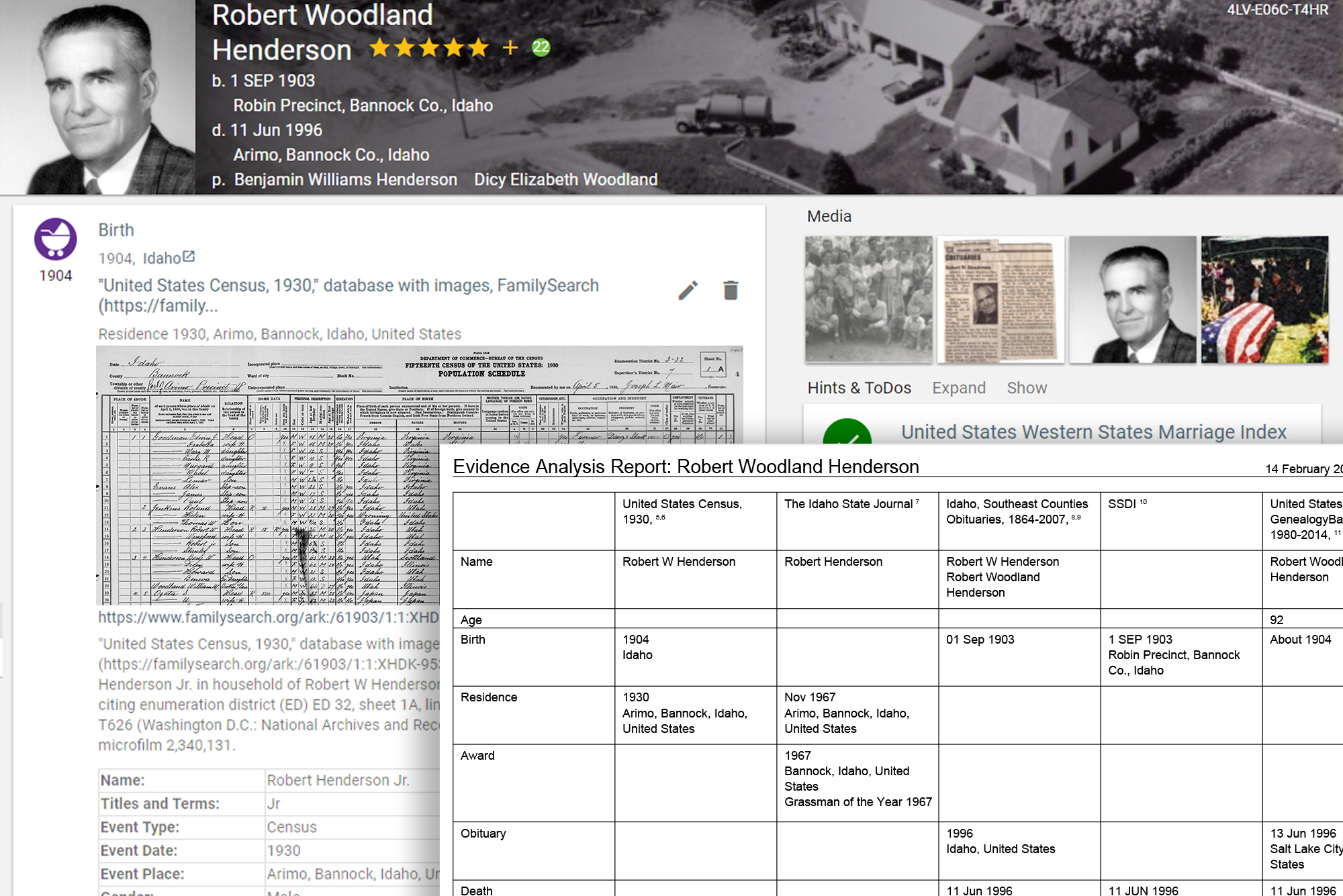 RootsFinder's evidence analysis makes advanced family history research free and easy