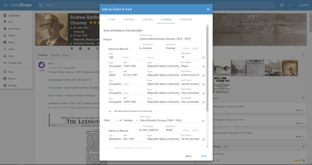 RootsFinder's source-centric approach to data entry supports evidence-based genealogy
